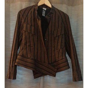 Women's Lilith Brown Elegant Striped Jacket Made In Italy Size Large